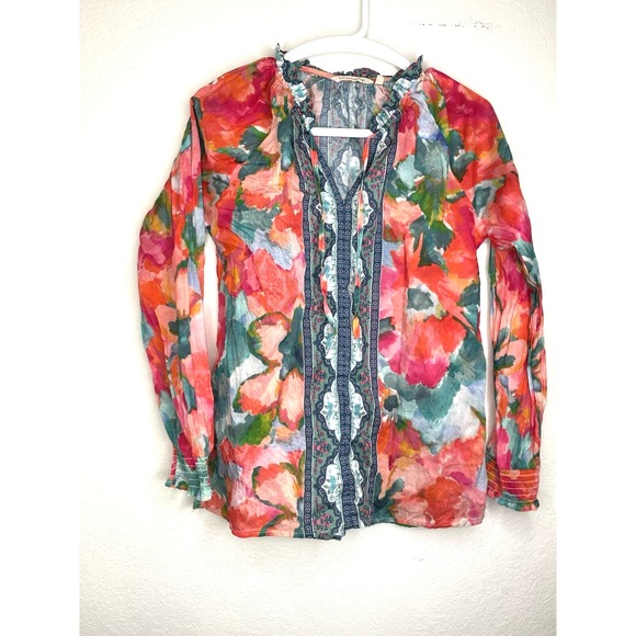 Soft Surroundings Tops - Soft‎ Surroundings Blouse Women's Small Multicolor Floral Long Sleeve Top Boho